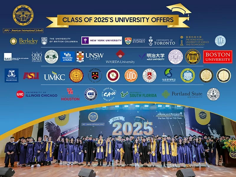 Varje år får mer än 90 % av APU-utexaminerade stipendier för att gå direkt till prestigefyllda universitet runt om i världen, med ett totalt årligt stipendievärde på mer än 25 miljoner USD utan att behöva bevisa TOEFL-, IELTS-, IB- eller SAT-resultat. Hàng năm, hơn 90% học sinh tốt nghiệp tại APU được nhận học bổng đi thẳng vào các trường đại học uy tín thế giới với tổng giá trị học bổng mỗi năm lên tới hơn 25 triệu USD mà không cần phải chứng minh điểm TOEFL, IELTS, IB hoặc SAT