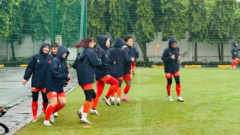 Các cầu thủ tập luyện dưới thời tiết mưa nhẹ. (Ảnh: VFF)