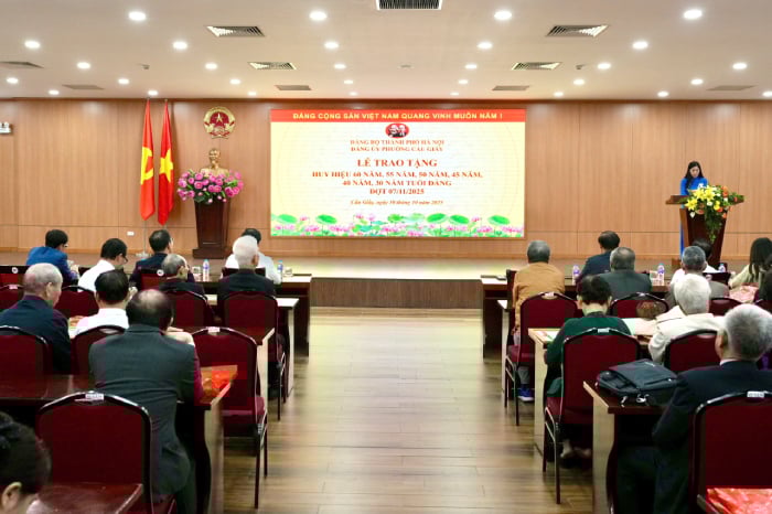 Comitetul de Partid al districtului Cau Giay a acordat insignele de partid pe 7 noiembrie - Fotografia 1. Quận ủy Cầu Giấy trao Huy hiệu Đảng đợt 7/11- Ảnh 1.