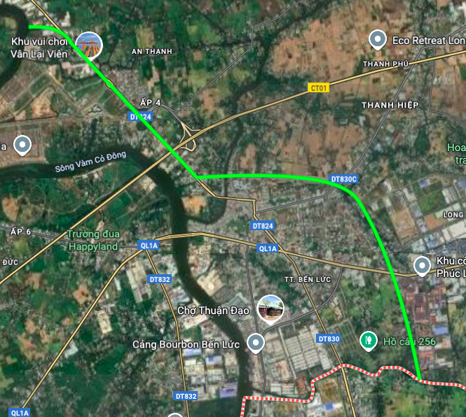 Carte détaillée de l'itinéraire reliant le parc industriel de Phuc Long et l'autoroute 01.