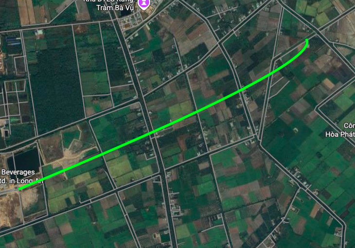 Carte détaillée de la route de liaison vers le parc industriel de Phu An Thanh, longue de 3,1 km.