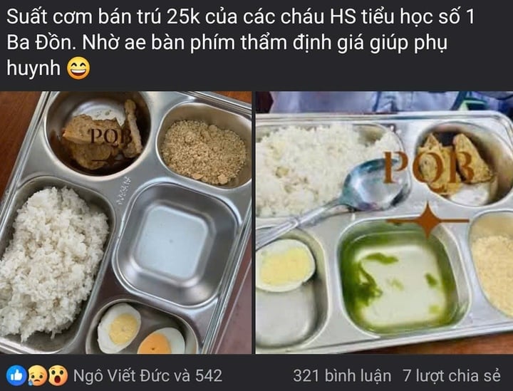 រូបថត​ប្រអប់​អាហារ​ថ្ងៃត្រង់​ដែល​គេ​ចោទ​ថា​ជា​សិស្ស​នៅ​សាលា​បឋមសិក្សា Ba Don លេខ 1 (Quang Tri) កំពុង​ត្រូវ​បាន​គេ​ផ្សព្វផ្សាយ​តាម​បណ្តាញ​សង្គម។ (រូបថតអេក្រង់)