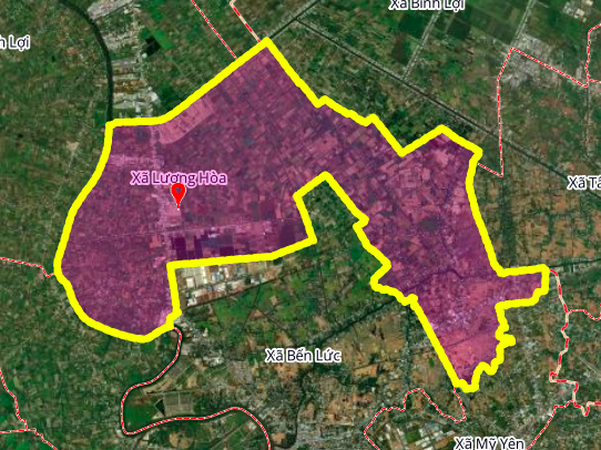 Geografisk karta över Luong Hoa kommun, Ben Luc-distriktet, Long An-provinsen.