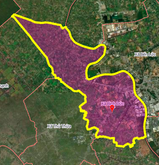 Geografisk karta över Binh Duc kommun, Ben Luc-distriktet, Long An-provinsen.