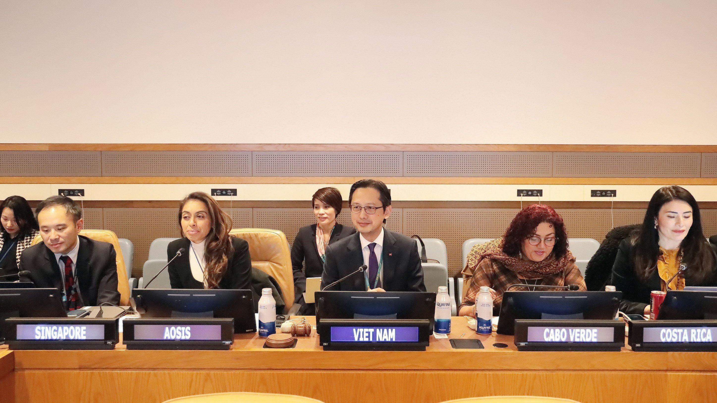 เอกอัครราชทูตโด หุ่ง เวียด และผู้แทนจากประเทศผู้ร่วมสนับสนุนเป็นประธานการประชุม ภาพ: VNA