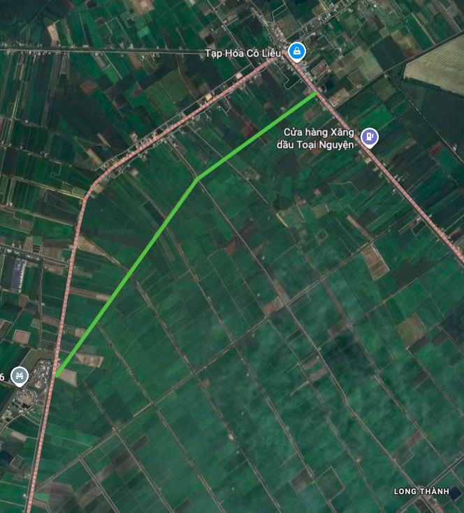 Diagrama que ilustra la ruta de la Carretera Provincial 823 extendida en la comuna de Tan Long sobre un fondo de mapa satelital.
