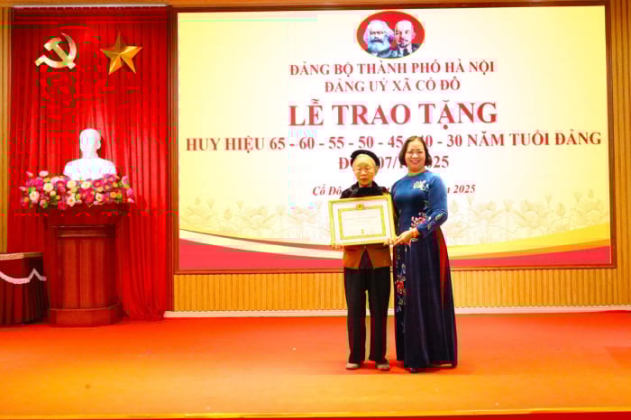 Xã Cổ Đô trao Huy hiệu Đảng đợt 7/11 cho 62 Đảng viên- Ảnh 1.