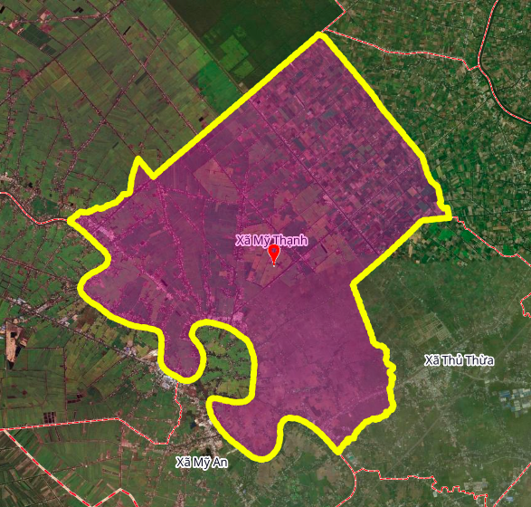লং আন প্রদেশের থু থুয়া জেলার মাই থান কমিউনের ভৌগোলিক অবস্থান মানচিত্র।