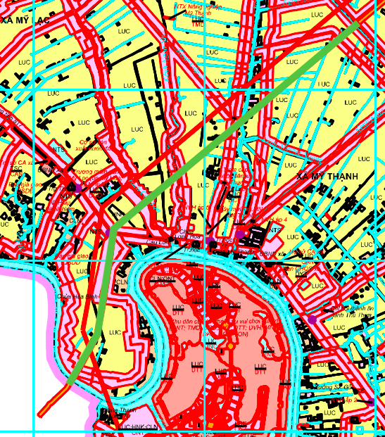 মাই থান কমিউনে খোলা হবে এমন রুটের বিস্তারিত পরিকল্পনা মানচিত্র, যা সবুজ রেখা দ্বারা দেখানো হয়েছে।