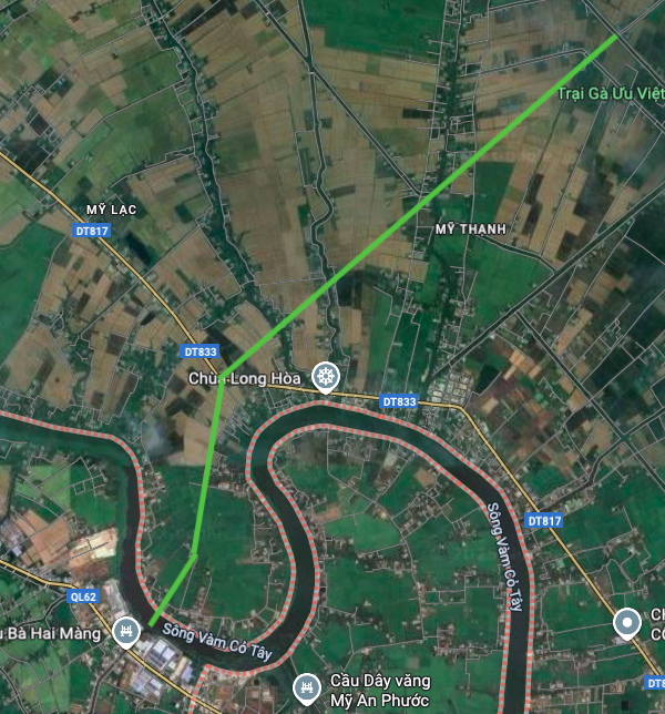 গুগল ম্যাপের স্যাটেলাইট ছবিতে মাই থান কমিউনে রুট ম্যাপ খুলবে।