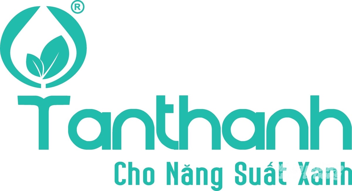 Logo mới của Tân Thành với biểu tượng giọt nước và chiếc lá, mang gam màu xanh ngọc chủ đạo, thể hiện định hướng 'Cho năng suất xanh' – phát triển nông nghiệp sinh học, bền vững. Ảnh: Lê Hoàng Vũ.