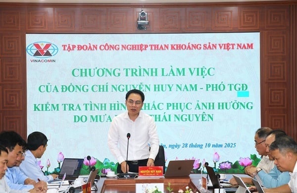 Phó Tổng giám đốc Tập đoàn Nguyễn Huy Nam nhấn mạnh, các đơn vị cần xây dựng phương án PCTT-TKCN ở mức độ cao, ứng phó hiệu quả với mưa lũ về lâu dài. Ảnh: TKV.