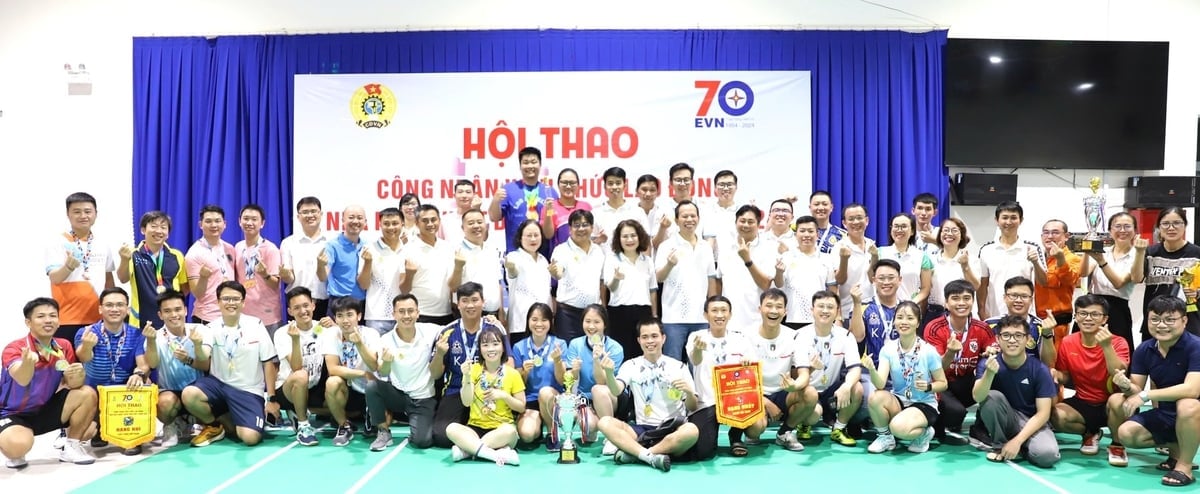 Người lao động hào hứng tham gia Hội thao CNVCLĐ do Công đoàn và Chuyên môn Nhà máy Nhiệt điện Vĩnh Tân 4 tổ chức. Ảnh: Vĩnh Tân 4.