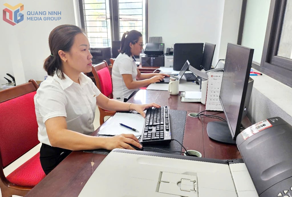 A equipe de digitalização de documentos e arquivos da Zona Especial de Van Don concentra-se na edição e digitalização de documentos. Foto: Minh Hien