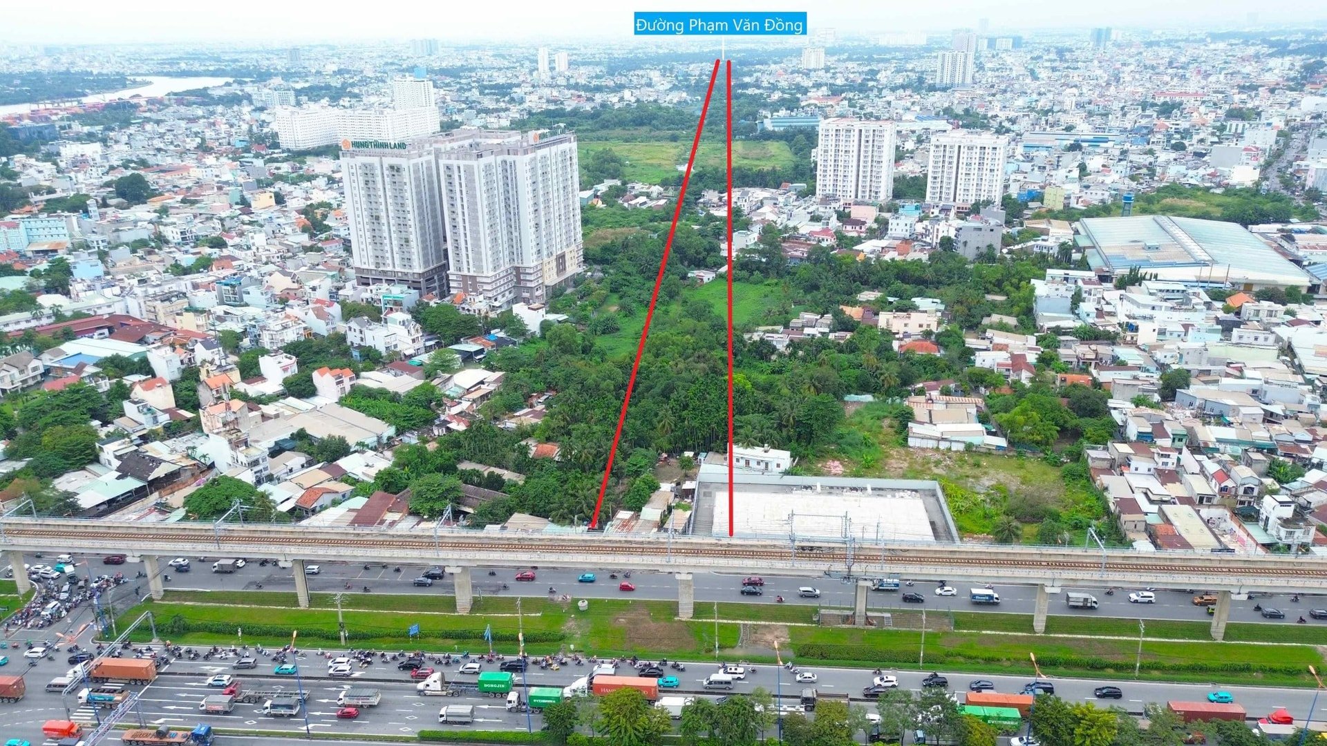 ទិដ្ឋភាពបែប Panoramic នៃតំបន់គម្រោង Ring Road 2 នៃទីក្រុងហូជីមិញ ចាប់ពីផ្លូវ Vo Nguyen Giap រហូតដល់ផ្លូវ Pham Van Dong។