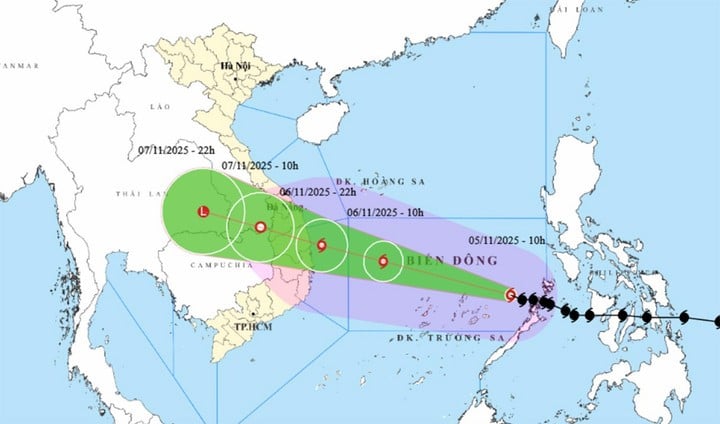 Bản đồ dự báo đường đi, khu vực ảnh hưởng của bão số 13 Kalmaegi. (Nguồn: NCHMF)