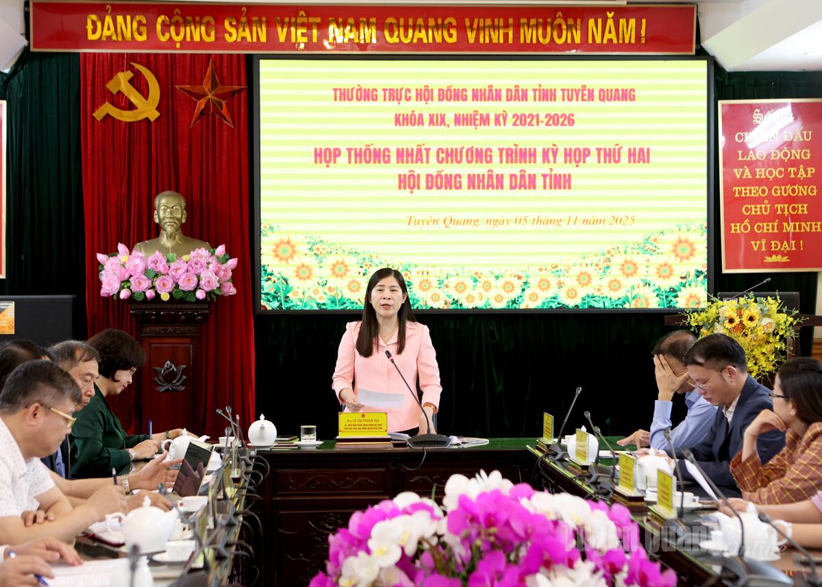 សមមិត្ត Le Thi Thanh Tra សមាជិកគណៈកម្មាធិការបក្សខេត្ត អនុប្រធានក្រុមប្រឹក្សាប្រជាជនខេត្ត ថ្លែងសុន្ទរកថាបញ្ចប់កិច្ចប្រជុំ។