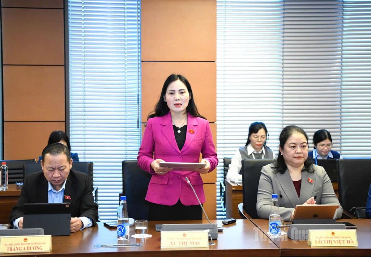 ผู้แทน Au Thi Mai กล่าวสุนทรพจน์ระหว่างการอภิปราย