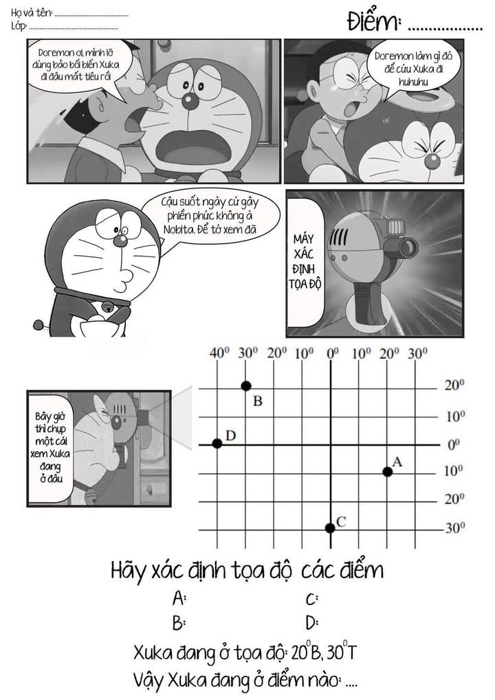 Tanpa diduga, ujian Geografi dibuka dengan perbualan antara Nobita dan Doraemon - 2