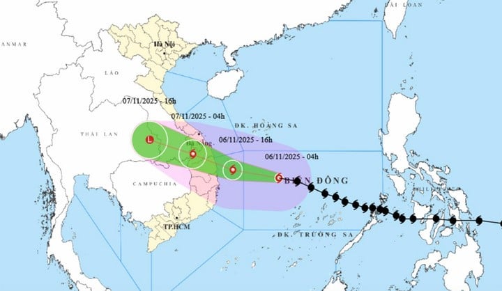 Χάρτης της προβλεπόμενης τροχιάς και έντασης της καταιγίδας αριθ. 13 Kalmaegi. (Πηγή: NCHMF)