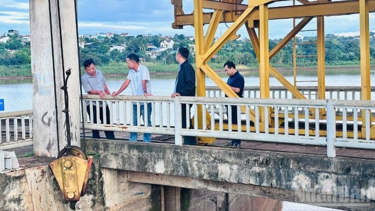 Líderes da Dak Lak Irrigation Works Management One Member Limited Liability Company inspecionam o lago Ea H'leo 1. ndo_br_img-0622-7105.jpg