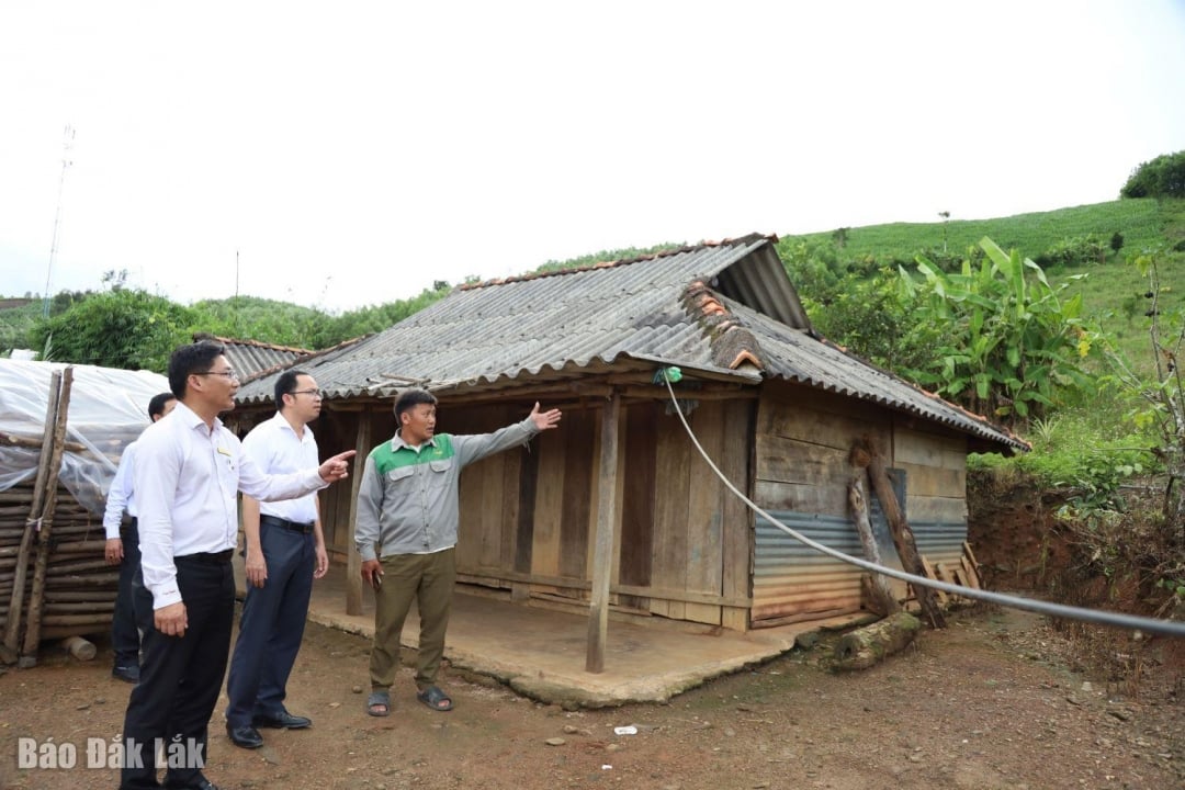 Đoàn công tác của UBND xã Cư Pui kiểm tra điểm có nguy cơ sạt lở đất tại thôn Ea Uool.