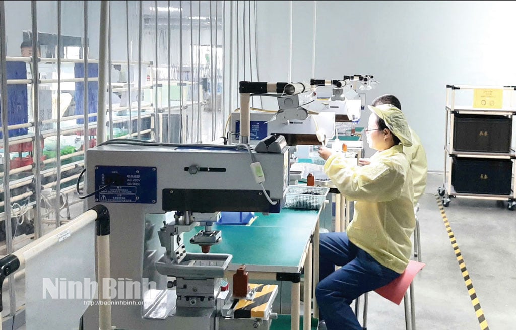 کارگران شرکت UDE Vietnam Co., Ltd. (پارک صنعتی تای ها، کمون باک لی) طبق مقررات، مراحل بازرسی محصول را انجام میدهند.