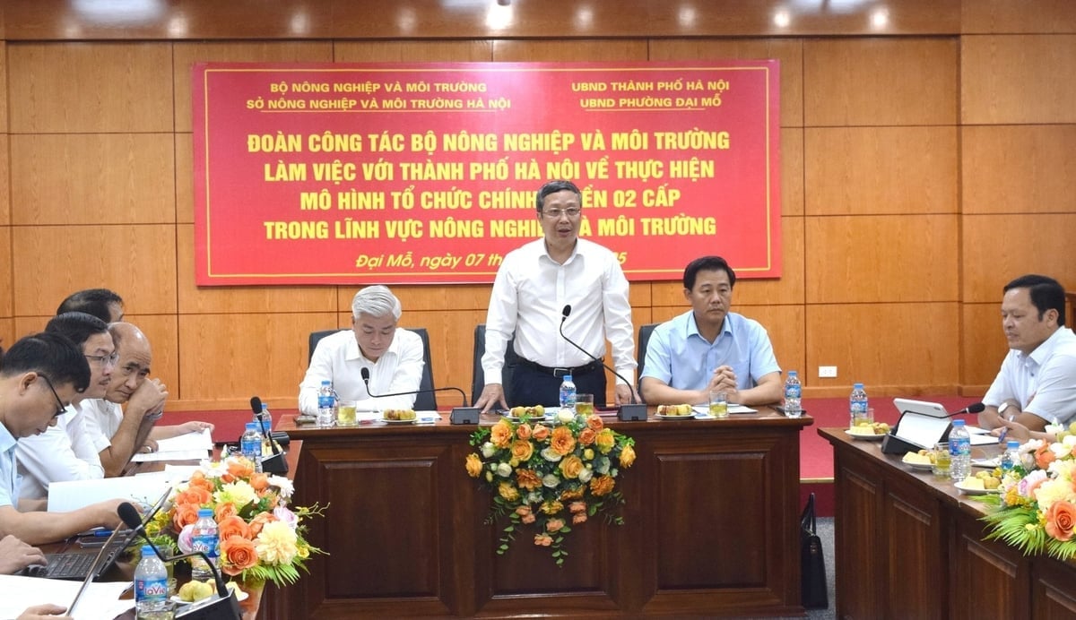 ຕອນເຊົ້າວັນທີ 7 ສິງຫາ, ທ່ານຮອງລັດຖະມົນຕີ ຮ່ວາງຈຸງ ໄດ້ເຮັດວຽກກັບຄະນະກຳມະການປະຊາຊົນນະຄອນ ຮ່າໂນ້ຍ ເພື່ອກຳແໜ້ນສະພາບການ, ຊີ້ນຳ, ແກ້ໄຂຂໍ້ຫຍຸ້ງຍາກ, ບັນຫາຕ່າງໆໃນໄລຍະເບື້ອງຕົ້ນຂອງການປະຕິບັດຕົວແບບລັດຖະບານ 2 ທ້ອງຖິ່ນຂອງທ້ອງຖິ່ນໃນວັນທີ 7 ສິງຫາ. ພາບ: ເຈີ່ນຢາງ. Thứ trưởng Hoàng Trung làm việc với UBND TP. Hà Nội để nắm bắt tình hình, hướng dẫn, giải đáp khó khăn, vướng mắc trong giai đoạn đầu thực hiện mô hình chính quyền địa phương hai cấp vào ngày 7/8. Ảnh: Trường Giang.