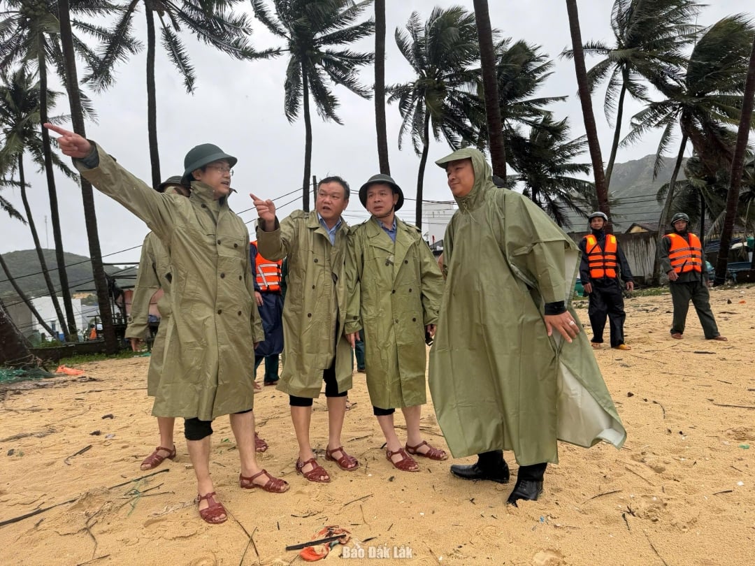 Zástupce tajemníka provinčního výboru strany Do Huu Huy a místopředseda provinčního lidového výboru Dao My provedli inspekci okrsku Song Cau. Foto: Ho Nhu