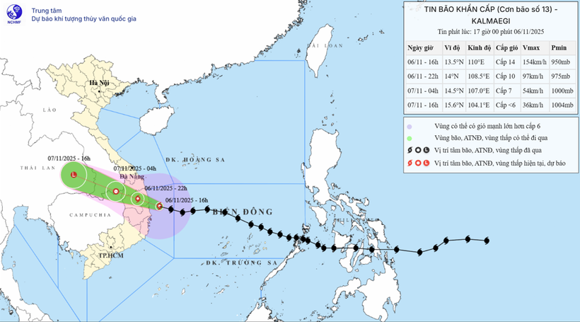 ตำแหน่งและเส้นทางของพายุลูกที่ 13 (ที่มา: ศูนย์พยากรณ์อุทกวิทยาแห่งชาติ)