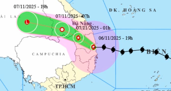 Le centre de la tempête n° 13 Kalmaegi à 19 h le 6 novembre. Photo : Centre national de prévisions hydrométéorologiques