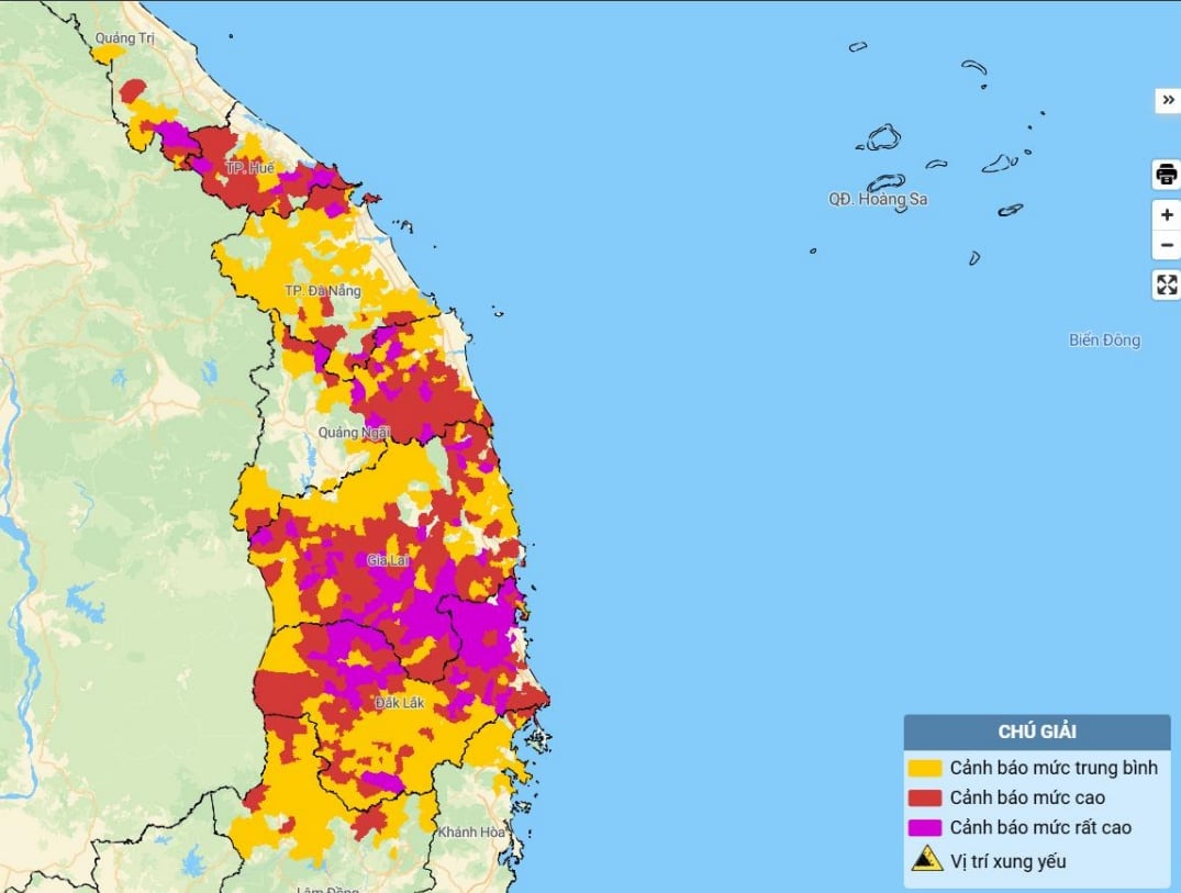 11월 7일 아침 산사태와 폭우 홍수 위험 지역에 대한 예보입니다. 출처: https://luquetsatlo.nchmf.gov.vn. Dự báo các khu vực có nguy cơ sạt lở, lũ quét trong sáng nay 7/11. Nguồn: https://luquetsatlo.nchmf.gov.vn.