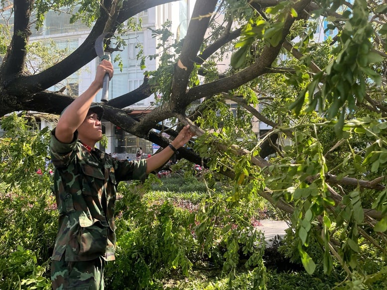 Militaire Regio 5 heeft mensen snel geholpen om de gevolgen van storm nr. 13 te boven te komen - Foto 2. Quân khu 5 nhanh chóng hỗ trợ người dân khắc phục hậu quả bão số 13- Ảnh 2.