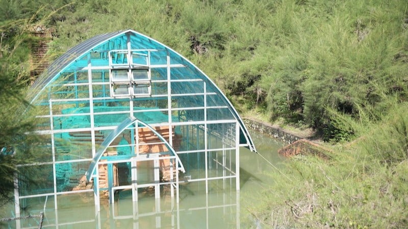 Phu Dien Cham Tower has been flooded for a long time.