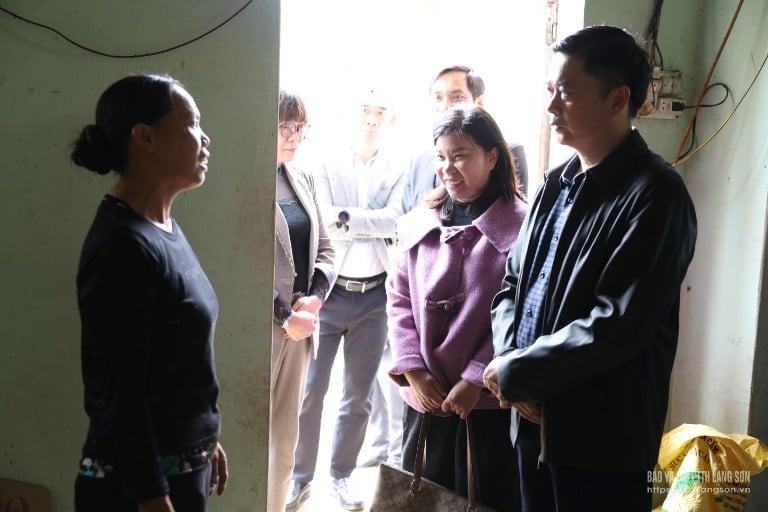 De vaste vicevoorzitter van het Provinciaal Volkscomité bracht een bezoek en begreep de gevoelens van de mensen in de wijk Dong Kinh die door het project werden getroffen.