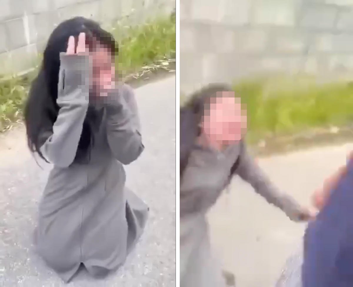 Um grupo de estudantes agrediu um amigo e o obrigou a se ajoelhar e pedir desculpas, cena que se espalhou pelas redes sociais. Foto retirada do vídeo.