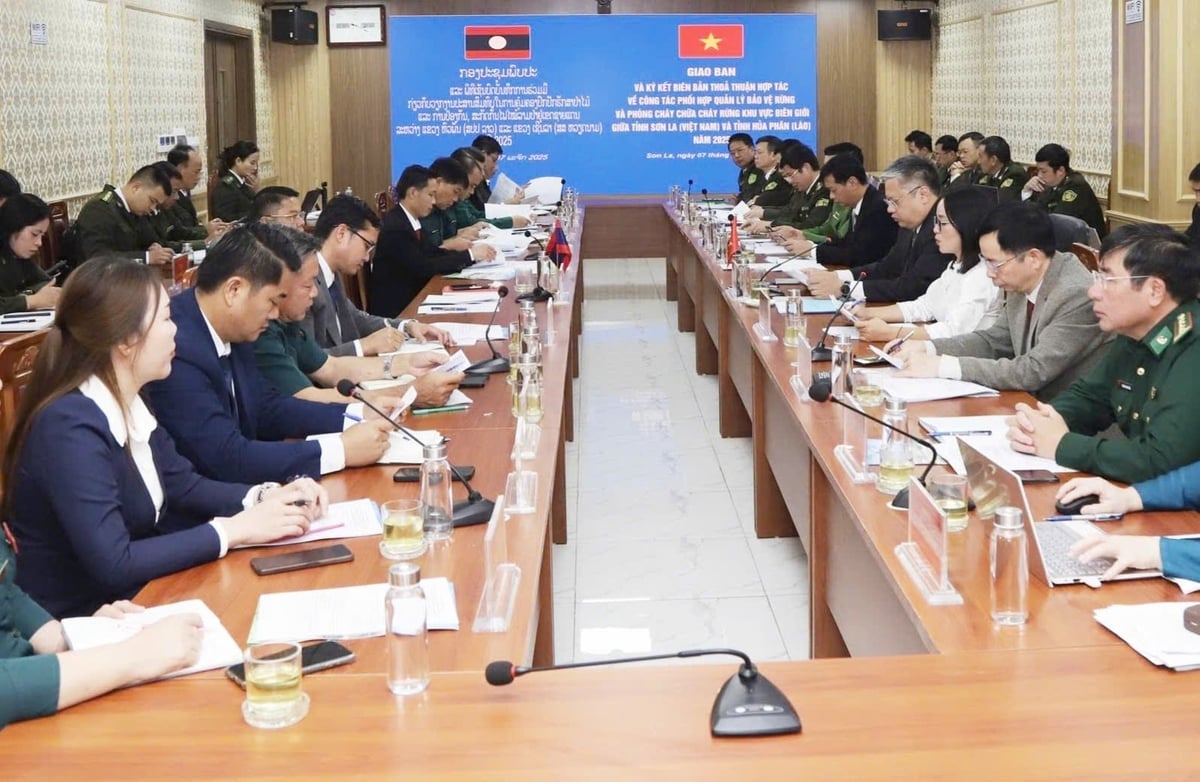 Departamentul pentru Agricultură și Mediu din provinciile Son La și Hua Phan (Laos) a organizat o întâlnire pentru a coordona gestionarea, protecția pădurilor și prevenirea și combaterea incendiilor forestiere în zonele de frontieră până în 2025. Fotografie: Nguyen Nga. Sở Nông nghiệp và Môi trường 2 tỉnh Sơn La - Hủa Phăn (Lào) họp giao ban công tác phối hợp quản lý, bảo vệ rừng và phòng cháy, chữa cháy rừng khu vực biên giới năm 2025. Ảnh: Nguyễn Nga.