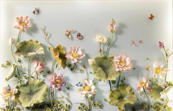 Lotusschilderij van keramiek.