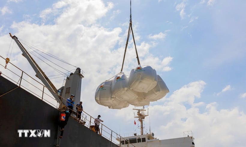 Bốc xếp gạo xuất khẩu. (Ảnh: TTXVN)