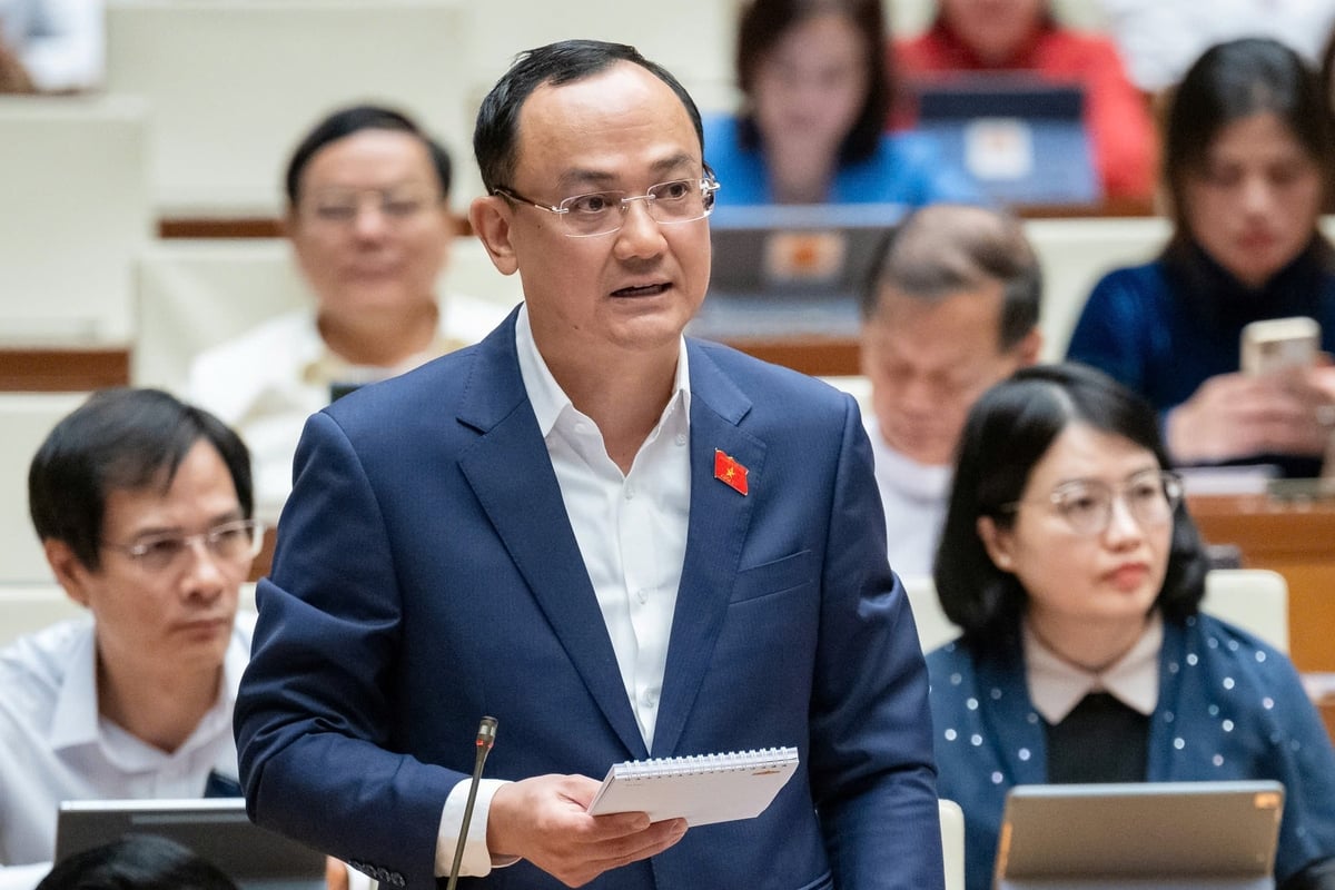 Universitair hoofddocent dr. Nguyen Ngoc Son, voltijds lid van de commissie Wetenschap, Technologie en Milieu van de Nationale Assemblee, hoopt dat de landbouwsector niet alleen 'steun in moeilijke tijden' zal zijn, maar ook een 'motor voor ontwikkeling'. Foto: Minh Thanh. PGS.TS Nguyễn Ngọc Sơn, ĐBQH hoạt động chuyên trách tại Ủy ban Khoa học, Công nghệ và Môi trường của Quốc hội kỳ vọng, lĩnh vực nông nghiệp không chỉ là 'trụ đỡ trong khó khăn' mà còn là 'động lực trong phát triển'. Ảnh: Minh Thành.