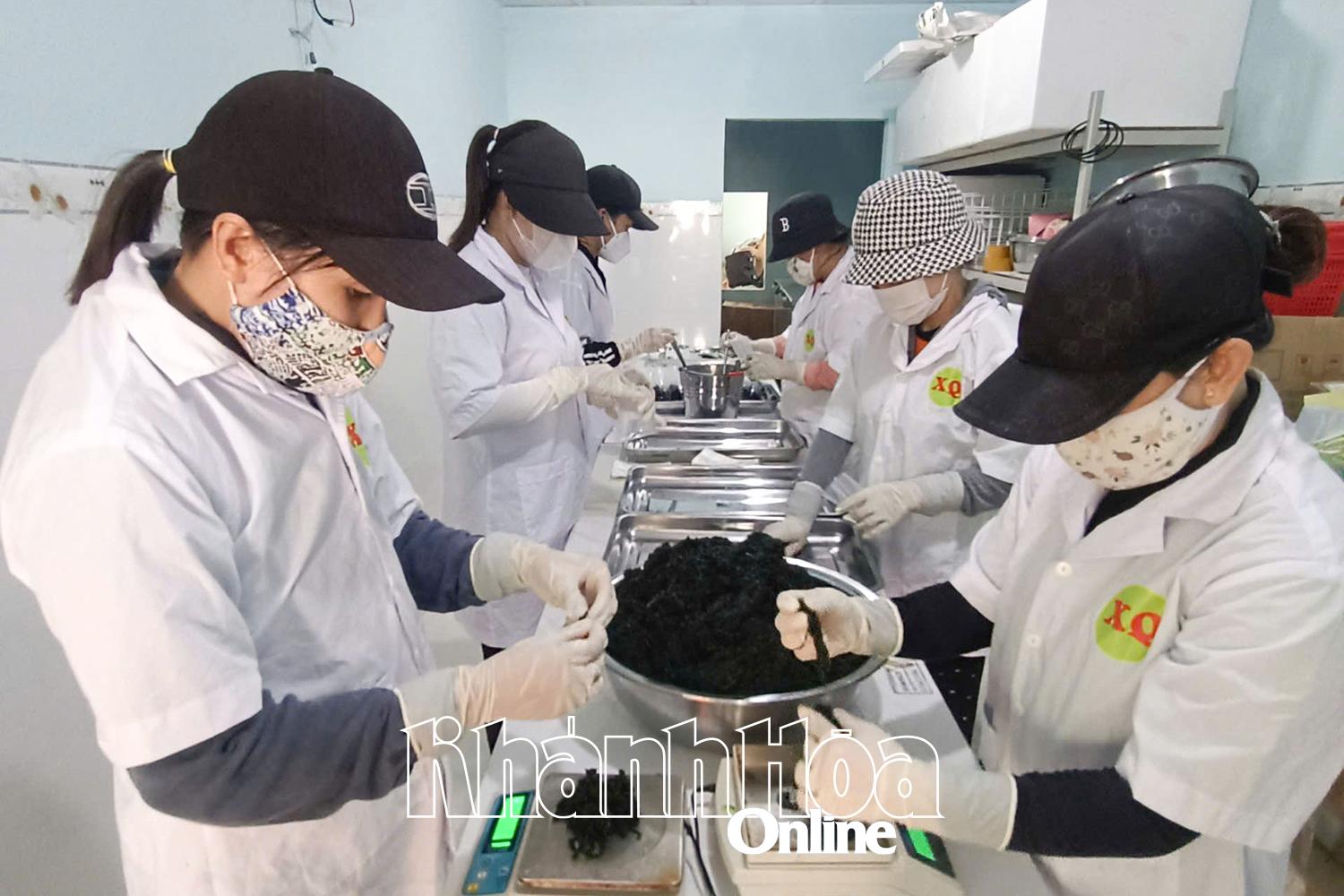 Xưởng sản xuất rong nho của gia đình chị Trần Thị Vương Uyên tạo việc làm ổn định cho nhiều lao động địa phương.