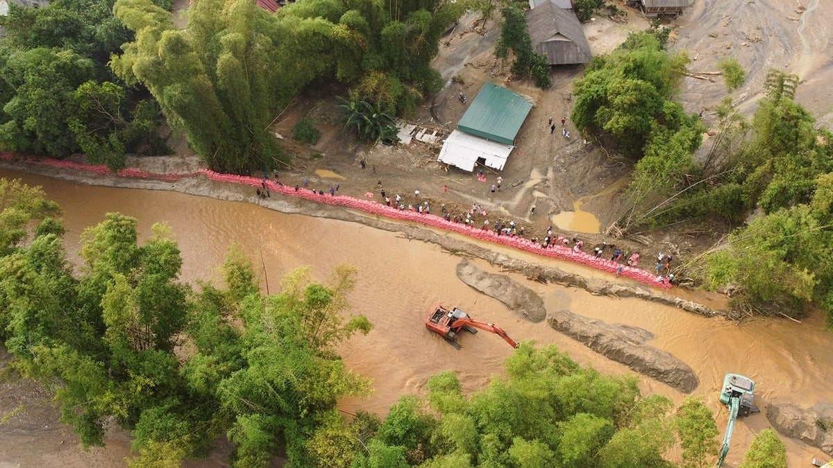 Việc đắp đê, ngăn lũ ở thôn Làng Chút, xã Văn Bàn (Lào Cai) góp phần giảm thiểu thiệt hại do thiên tai. Ảnh: Báo Nhân dân.