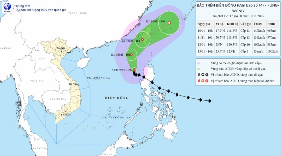 Mapa com a localização e direção da tempestade nº 14, publicado às 16h do dia 10 de novembro.