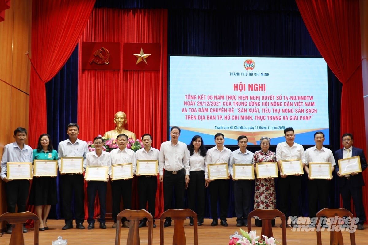 Dịp này, Hội Nông dân TP.HCM trao tặng bằng khen cho 12 cá nhân có thành tích tiêu biểu trong triển khai thực hiện Nghị quyết số 14-NQ/HNDTW. Ảnh: Nguyễn Thủy.