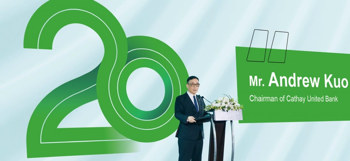 Ông Andrew Kuo phát biểu tại tiệc kỷ niệm 20 năm của CUBHCM. Ảnh: Cathay United Bank