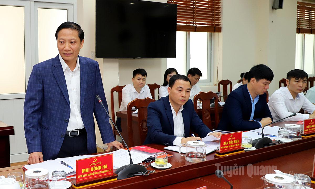 លេខាគណៈកម្មាធិការបក្សឃុំ Ham Yen លោក Mai Hong Ha រាយការណ៍នៅក្នុងកិច្ចប្រជុំ។