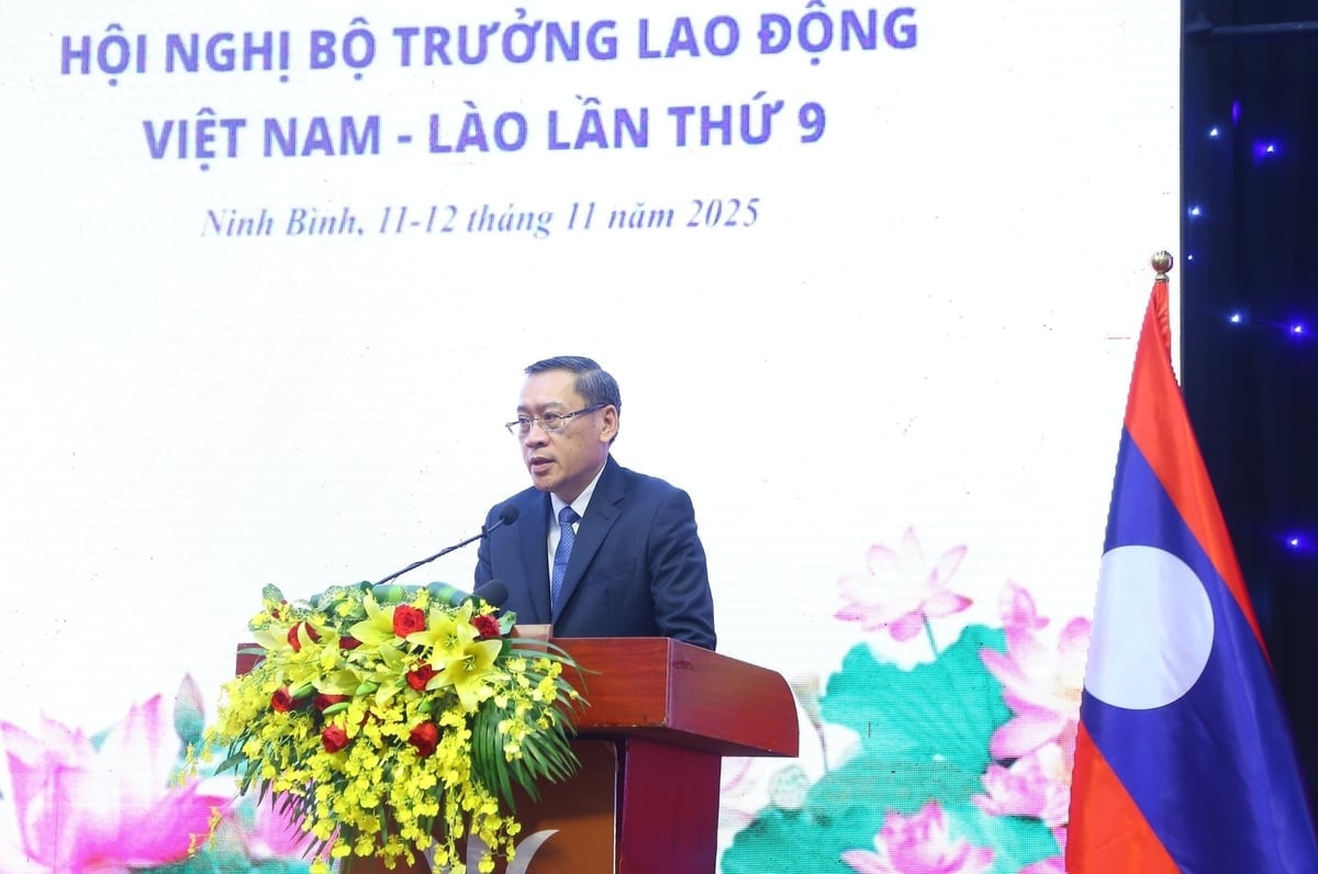 Bộ trưởng Bộ Lao động và Phúc lợi xã hội Lào Phô-xay Xay-nhạ-xỏn cho biết, Hội nghị Bộ trưởng Lao động Việt Nam - Lào lần này có ý nghĩa hết sức quan trọng. Ảnh: Bộ Nội vụ.