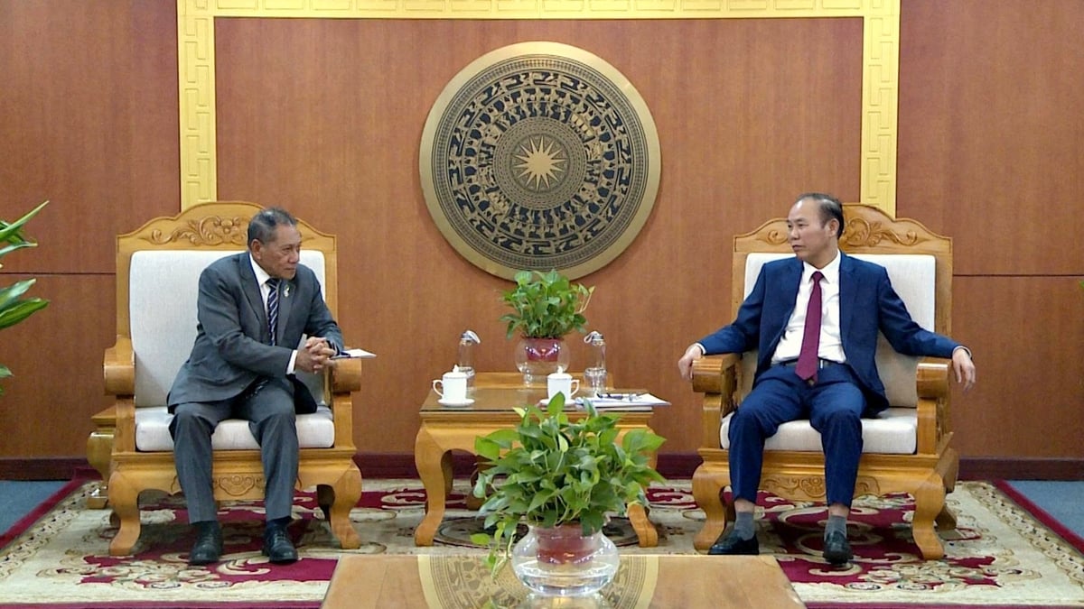 Thứ trưởng Bộ Nông nghiệp và Môi trường Phùng Đức Tiến tiếp ông Peter Shanel Agovaka, Bộ trưởng Bộ Ngoại giao và Ngoại thương Solomon chiều 12/11. Ảnh: Đoàn Phòng.