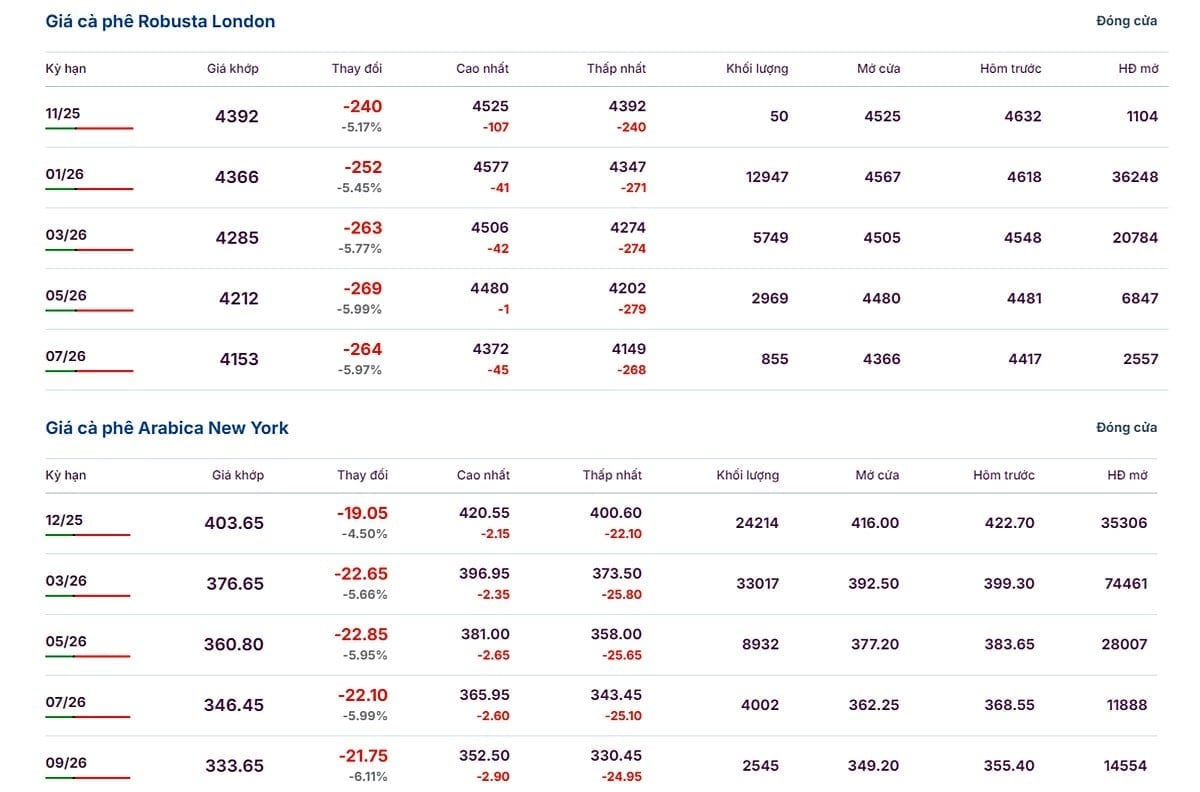 Giá cà phê Arabica và Robusta ngày 13/11/2025 mới nhất