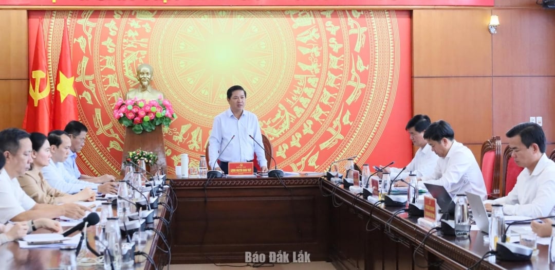 សមមិត្ត Luong Nguyen Minh Triet សមាជិកជំនួសនៃគណៈកម្មាធិការមជ្ឈិមបក្ស លេខាគណៈកម្មាធិការបក្សខេត្តបានថ្លែងសុន្ទរកថា។